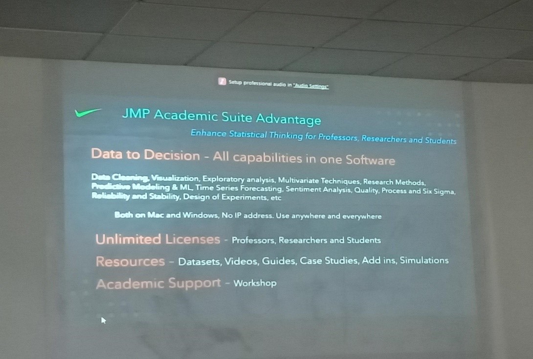 A session on JMP Business Statistical Analysis software.