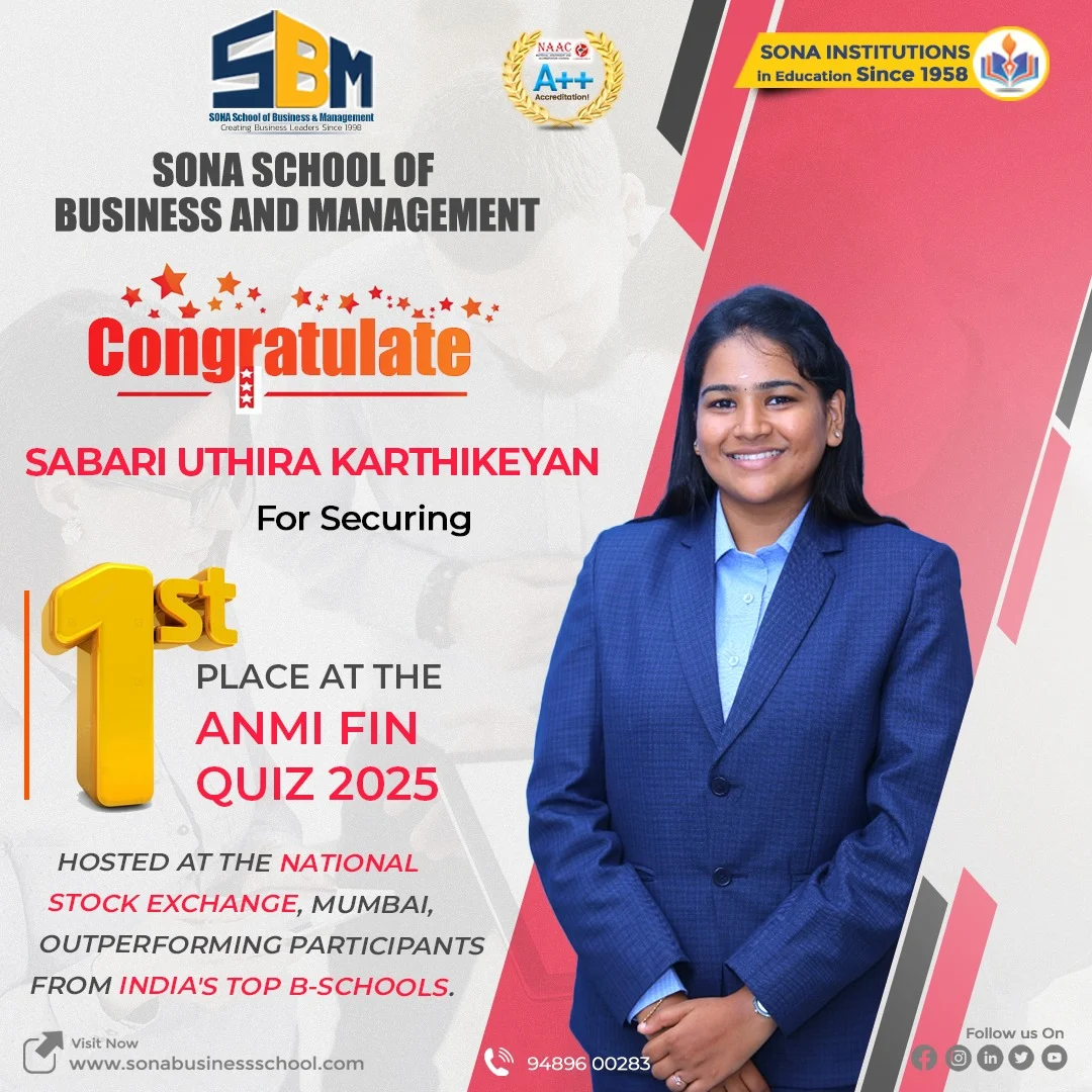 Sona MBA Students Win 1st & 4th Prizes in National ANMI Fin Quiz 2025
